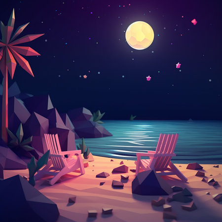 Low-Poly Summer Night Beachscapeの素材