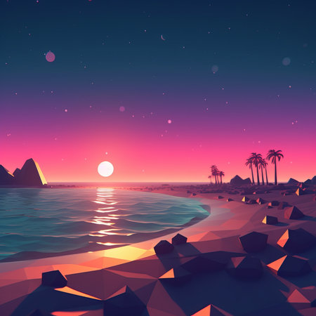 Low-Poly Summer Night Beachscapeの素材