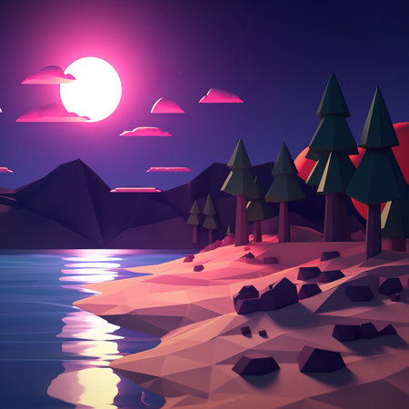 Low-Poly Summer Night Beachscapeの素材