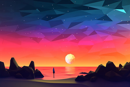Low-Poly Twilight Beachscape Backgroundの素材