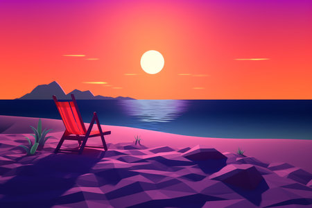 Low-Poly Summer Night Beachscapeの素材