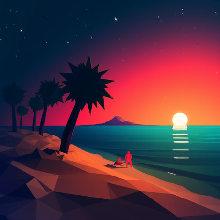 Low-Poly Summer Night Beachscapeの素材