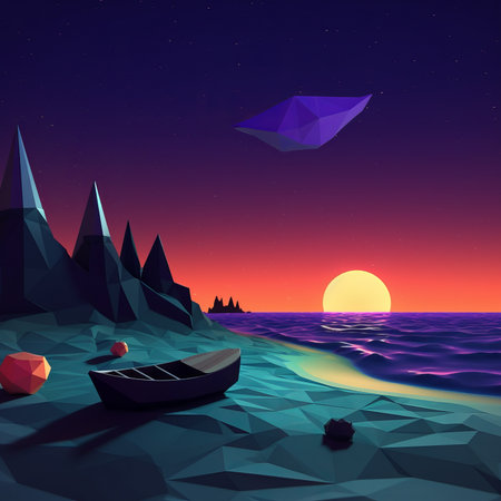 Low-Poly Summer Night Beachscapeの素材