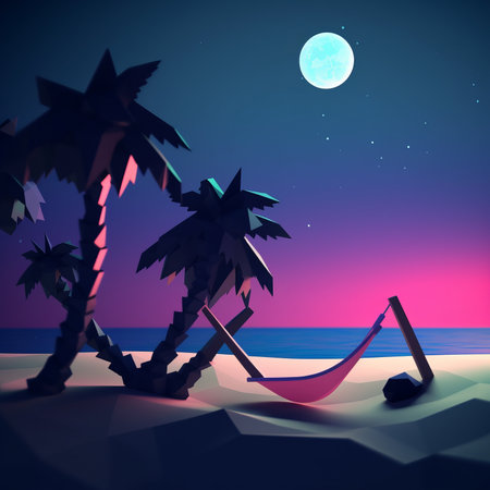 Low-Poly Summer Night Beachscapeの素材