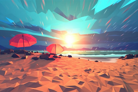 Low-Poly Stormy Summer Beachscapeの素材