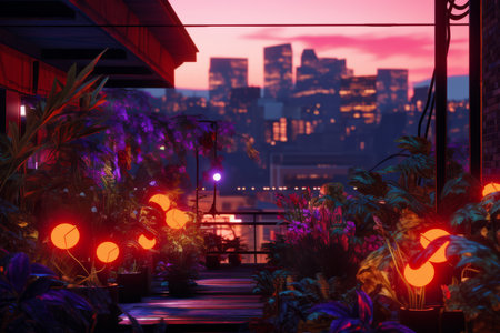 3D Render Futuristic Neon Summer City Backgroundの素材