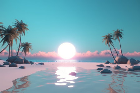 3D Render Twilight Beachscapeの素材