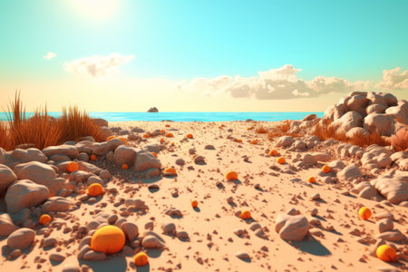 3D Render Summer Beachscapeの素材