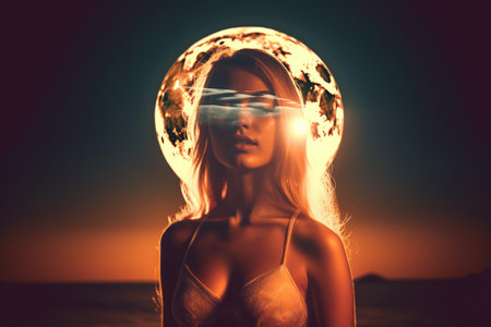 Summer Themed Double Exposure Moonlit  Bikini Portraitの素材