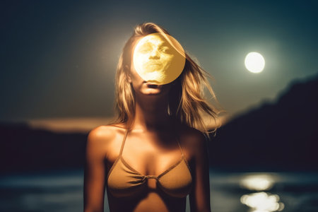 Summer Themed Double Exposure Moonlit  Bikini Portraitの素材