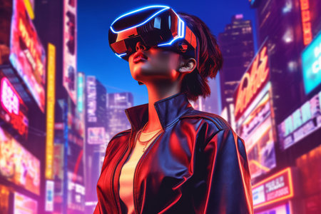 Portrait of a Woman Immersed in a VR Worldの素材