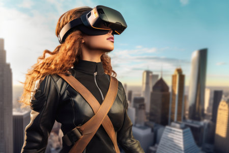 Portrait of a Woman Immersed in a VR Worldの素材