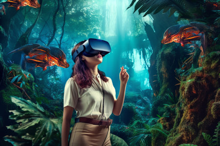 Portrait of a Woman Immersed in a VR Worldの素材
