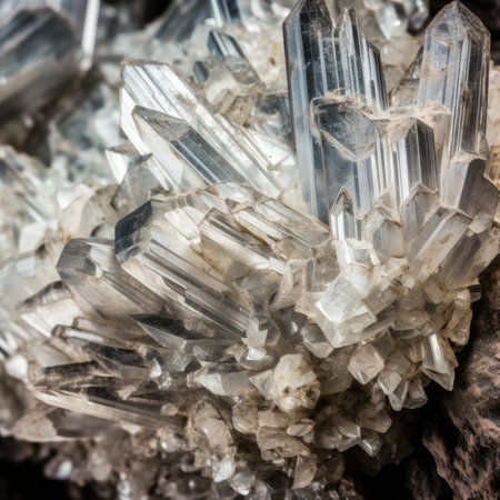 close up of natural quartz semigem geode crystals geological mineralの素材