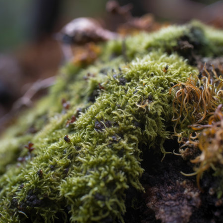 Close up of green moss in the forest. Shallow depth of field.の素材