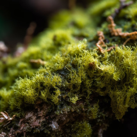 Close up of green moss in the forest. Shallow depth of field.の素材
