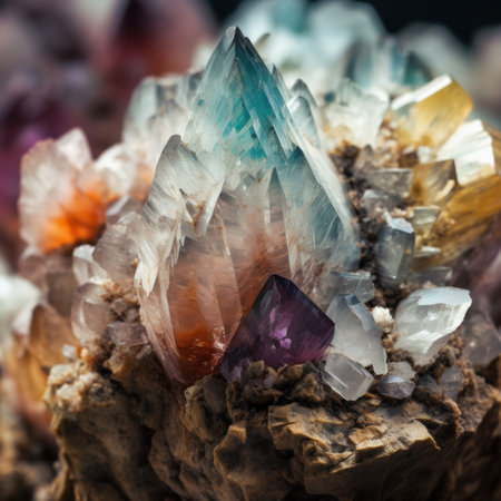 Natural gemstones on a wooden background. Macro. Selective focus.の素材