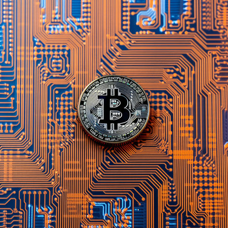 Closeup of a Bitcoin with a Unique Backdropの素材