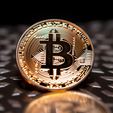 Closeup of a Bitcoin with a Unique Backdropの素材