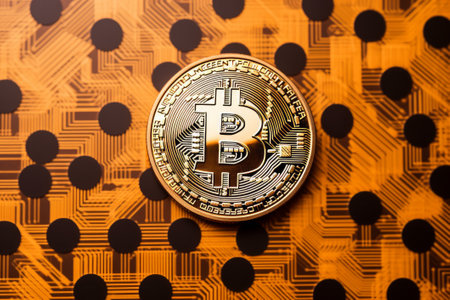 Closeup of a Bitcoin with a Unique Backdropの素材