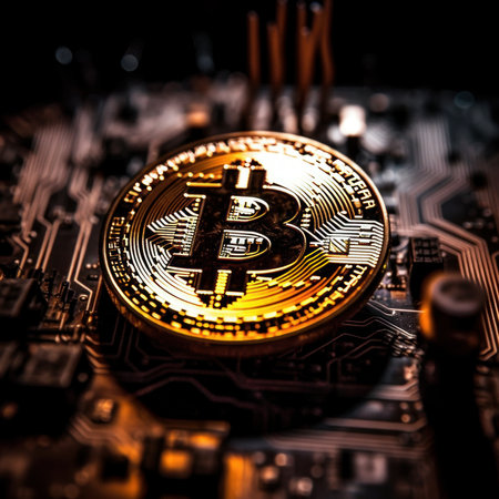 Closeup of a Bitcoin with a Unique Backdropの素材