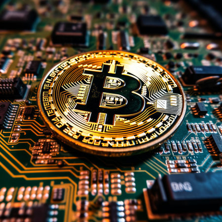 Closeup of a Bitcoin with a Unique Backdropの素材