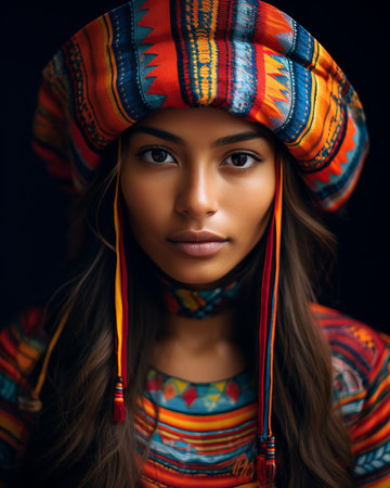 a beautiful woman in a colorful hatの素材