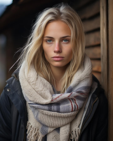 a beautiful blonde woman wearing a scarfの素材