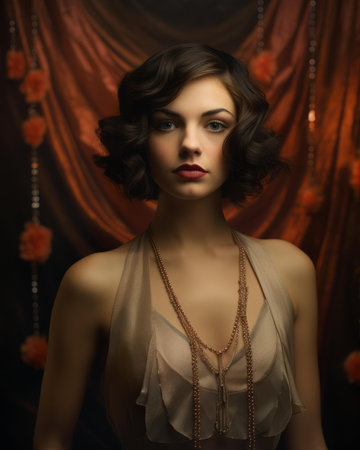 a beautiful woman with short hair and a necklaceの素材