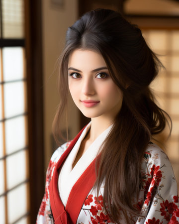 a beautiful young woman in a kimonoの素材