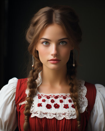 a beautiful young woman with braids in her hairの素材