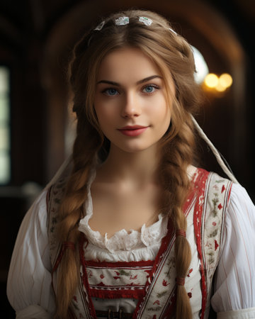 a beautiful young woman with braids in her hairの素材