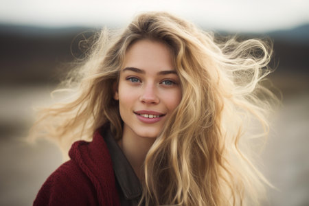 a beautiful young woman with long blonde hairの素材