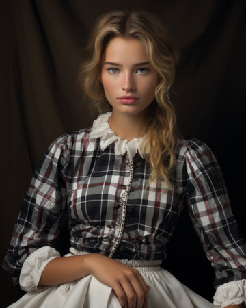 a beautiful young woman in a plaid shirtの素材