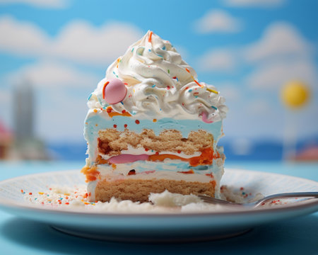 a piece of cake on a plate with a forkの素材