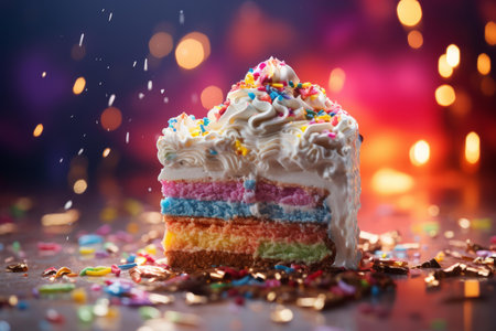 a piece of cake with colorful sprinkles on itの素材