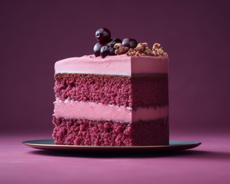 a piece of red velvet cake with cherries on topの素材