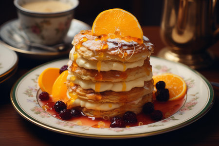 a stack of pancakes on a plateの素材