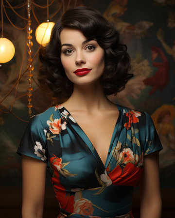 a woman in a floral dress posing for the cameraの素材