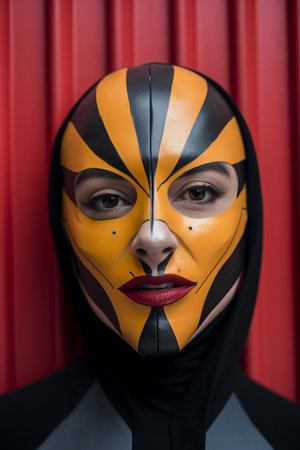 a woman with a black and yellow face paintの素材