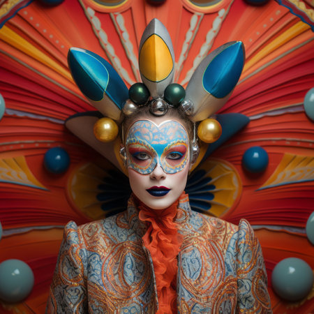 a woman with colorful makeup and a colorful headpieceの素材