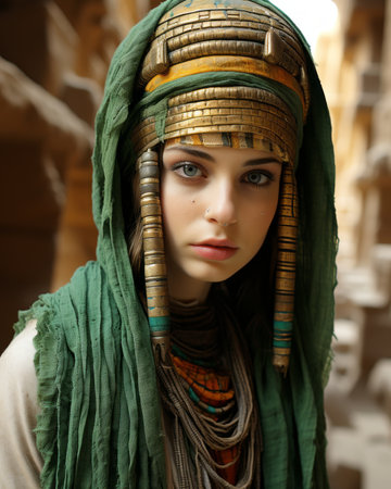 a young woman wearing an egyptian headdressの素材