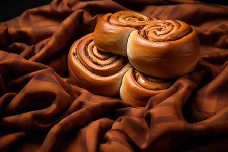 cinnamon rolls on a checkered clothの素材