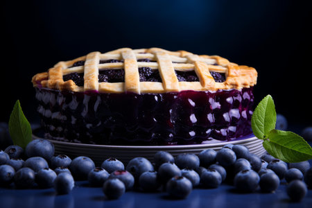 blueberry pie with lattice on blue backgroundの素材