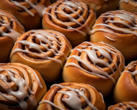 cinnamon buns with icing on topの素材