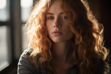 portrait of a beautiful red haired woman looking at the cameraの素材