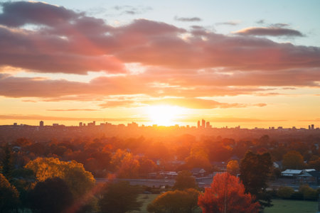 the sun is setting in the skyの素材