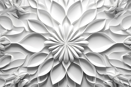 3d rendering of an abstract flower design on a white wallの素材