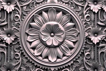 3d rendering of an ornate floral design on a wallの素材