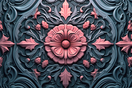 3d rendering of an ornate floral design on a black backgroundの素材